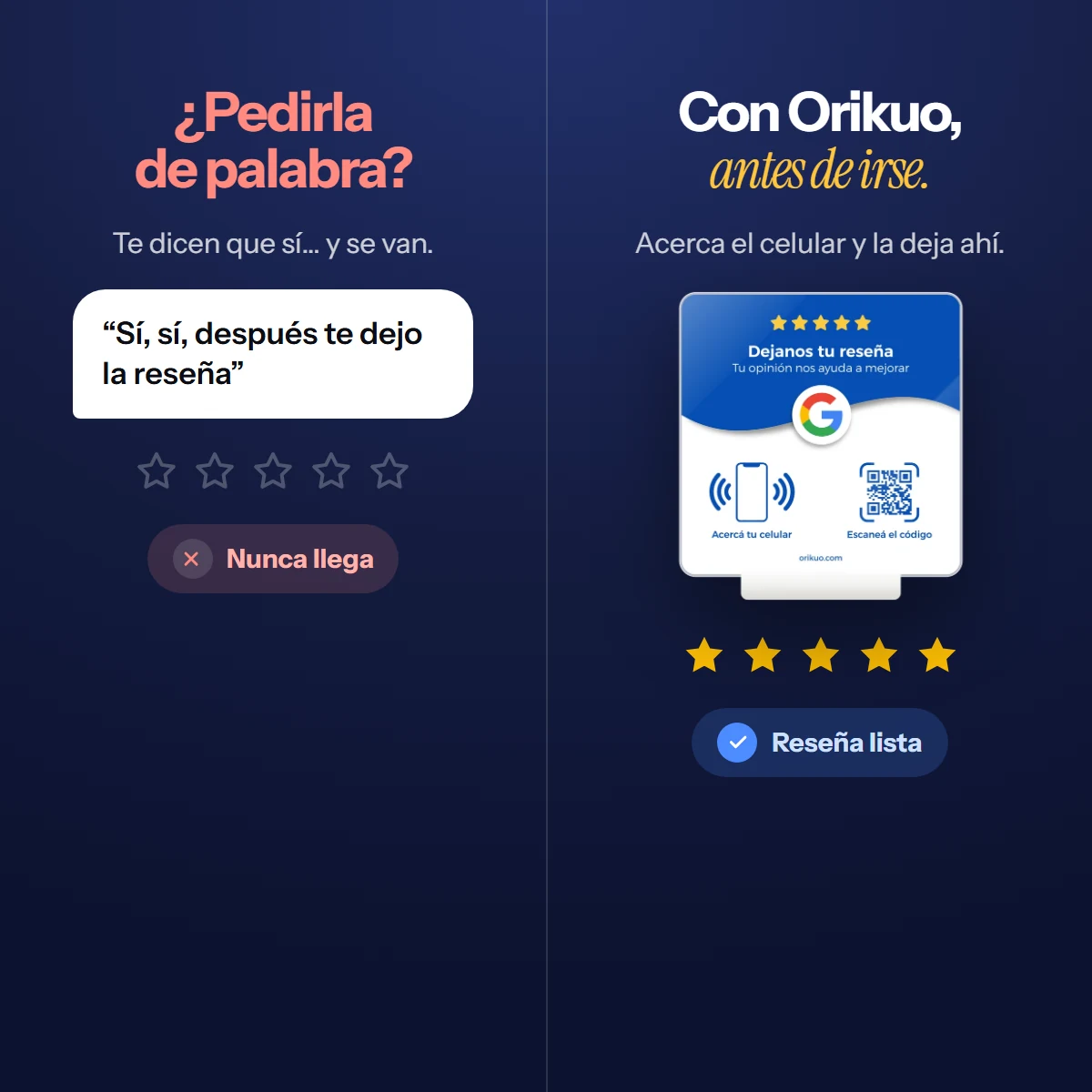 Pedir la reseña de palabra comparado con Orikuo